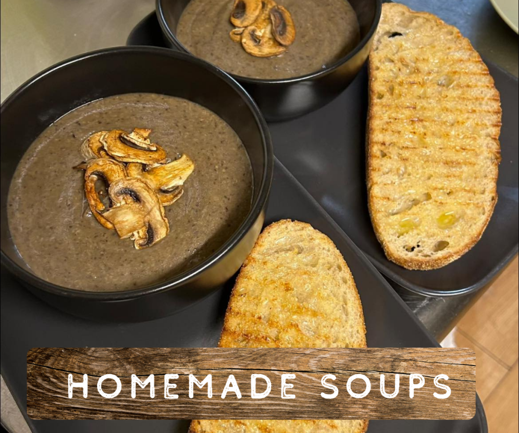 Homemade soup served at our dog friendly cafe in Todmorden